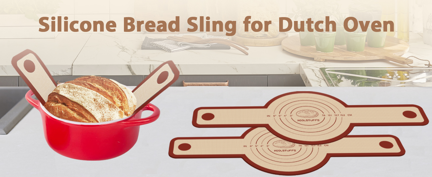 Silicone Bread Sling for Dutch Oven, 2 PCS Red Non-Stick & Reusable Bread Baking Supplies with Extra Long Handles, Easily Transfer Sourdough, Dishwasher Safe, Round