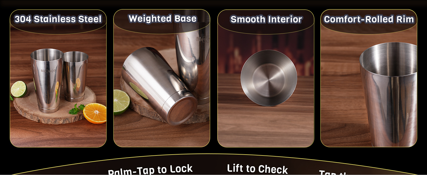 Boston Shaker Set, Professional Cocktail Shaker Set (18oz/28oz) Weighted Stainless Steel Bar Shakers for Bartending, Leakproof Bar Tools for Professional Bartender & Home Bar Mixology