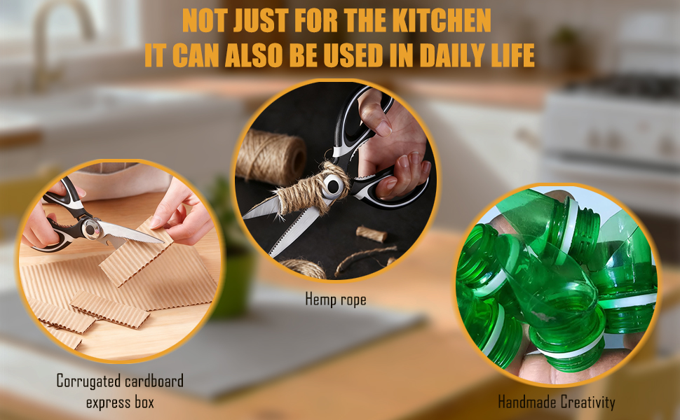 Kitchen Scissors All Purpose 2 Pack, Heavy Duty Kitchen Shears, Shears with Protective Sheath, Cutting Meat, Food, Fish, Poultry Multipurpose Sharp Sissors for Dishwasher Safe (Black)