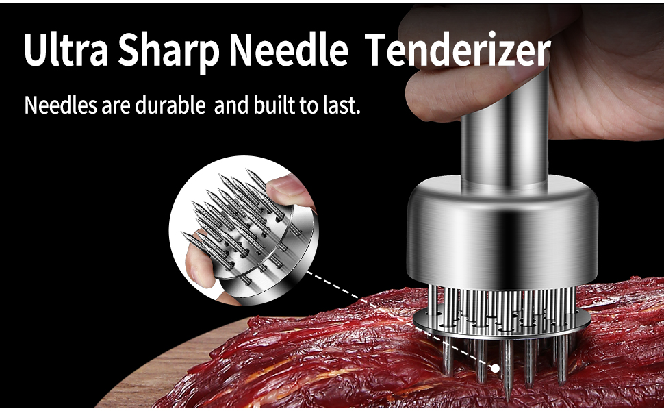 304 Stainless Steel Meat Tenderizer Tool Premium Meat Tenderizer Meat Mallet with 21 Ultra-sharp Tenderizer Needles for Tenderizing Beef, Turkey, Chicken, Steak, Dishwasher Safe