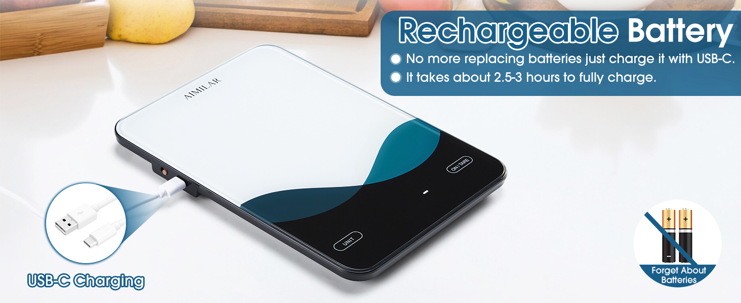 AIMILAR Bluetooth Kitchen Scale 10kg/22lb - Smart Nutrition Food Scale with App Calorie & Macro Tracker, Nutritional Analysis, USB-C Rechargeable, Tempered Glass, LED Display, Tare, g/lb:oz/oz/ml