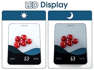 AIMILAR Bluetooth Kitchen Scale 10kg/22lb - Smart Nutrition Food Scale with App Calorie & Macro Tracker, Nutritional Analysis, USB-C Rechargeable, Tempered Glass, LED Display, Tare, g/lb:oz/oz/ml