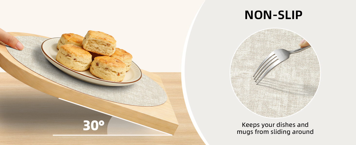 Round Placemats Set of 6, 15 Inch Faux Leather Place mats, Washable Wipeable Non Slip, Heat Resistant Waterproof Vinyl Table Mats for Dining Table, Kitchen, Party, Beige