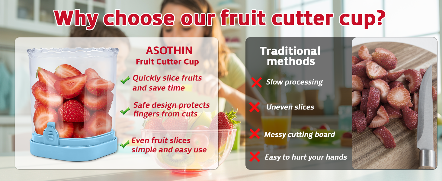 Strawberry Slicer Cup with Push Plate, Fruit Cutter Kitchen Gadget for Egg, Kiwi, Banana, Cucumber, Easy Fruit & Vegetable Slicer, Strawberry Cutter Tool for Quick Safe Cutting (Blue)