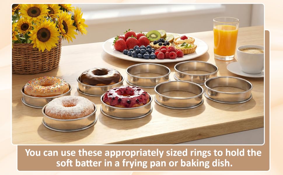 25 Pcs 4 Inch English Muffin Ring, Double Rolled Tart Rings, Stainless Steel Crumpet Rings, Round Metal Cooking Pastry Ring Molds, for Baking Fluffy Muffins, Pancakes, Pastry, Omelette, Silver