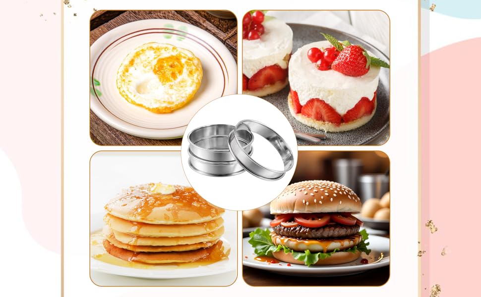 25 Pcs 4 Inch English Muffin Ring, Double Rolled Tart Rings, Stainless Steel Crumpet Rings, Round Metal Cooking Pastry Ring Molds, for Baking Fluffy Muffins, Pancakes, Pastry, Omelette, Silver