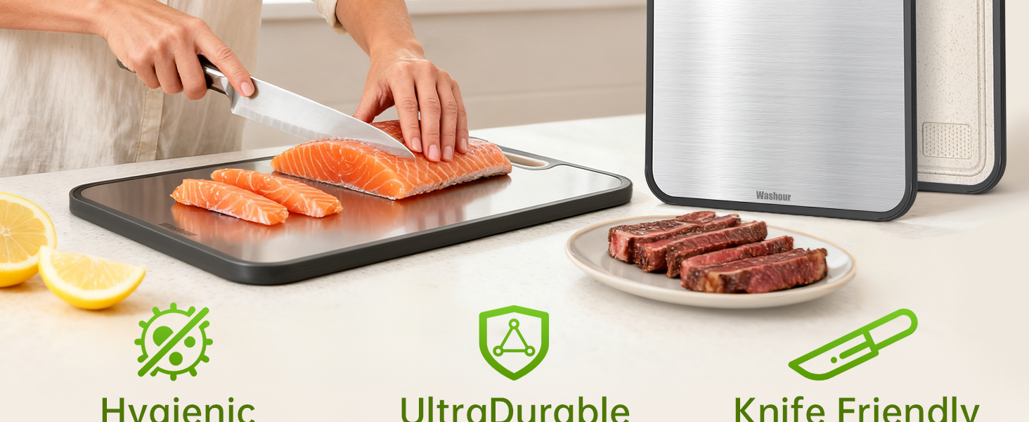 Titanium Cutting Boards for Kitchen, Non Toxic 2-in-1 Cutting Board Double Sided, Food Grade Chopping Boards for Fresh Meat Vegetable, Easy to Clean Large Size 16”×11”