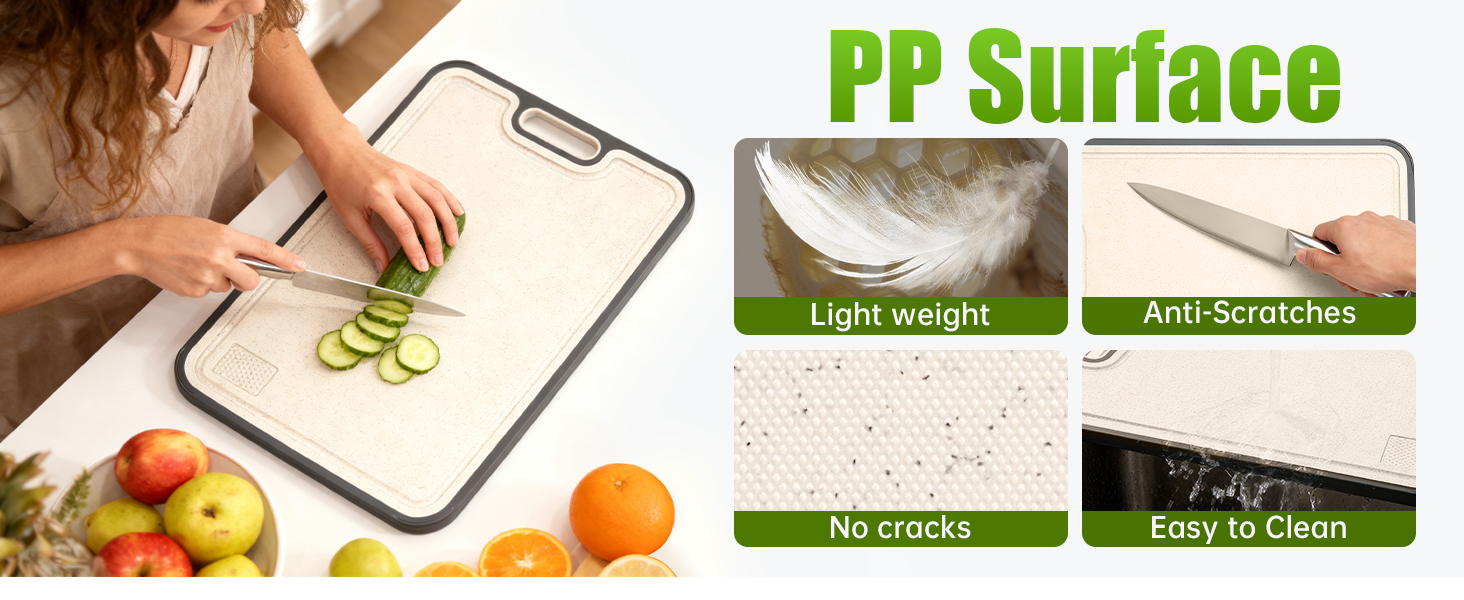 Titanium Cutting Boards for Kitchen, Non Toxic 2-in-1 Cutting Board Double Sided, Food Grade Chopping Boards for Fresh Meat Vegetable, Easy to Clean Large Size 16”×11”