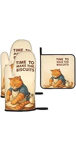 Cute Cat Oven Mitts and Pot Holder Set, Funny Heat Resistant Kitchen Gloves Hot Pad, Cooking Baking Lovers Spring Easter Gifts for Women, Whimsical Kitchen Decor & Gifts for Chef Cooks Cat Lovers Mom