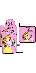 Cute Cat Oven Mitts and Pot Holder Set, Funny Heat Resistant Kitchen Gloves Hot Pad, Cooking Baking Lovers Spring Easter Gifts for Women, Whimsical Kitchen Decor & Gifts for Chef Cooks Cat Lovers Mom