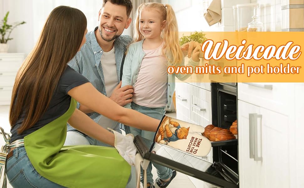 Cute Cat Oven Mitts and Pot Holder Set, Funny Heat Resistant Kitchen Gloves Hot Pad, Cooking Baking Lovers Spring Easter Gifts for Women, Whimsical Kitchen Decor & Gifts for Chef Cooks Cat Lovers Mom