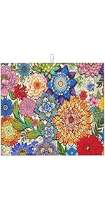 Boho Floral Oven Mitts and Pot Holders Sets of 3, Colorful Flowers Heat Resistant Kitchen Gloves Hot Pads, Chef Baking Gifts for Baker Women Mom Wife, Spring Easter Kitchen Gifts for Cooking Lover