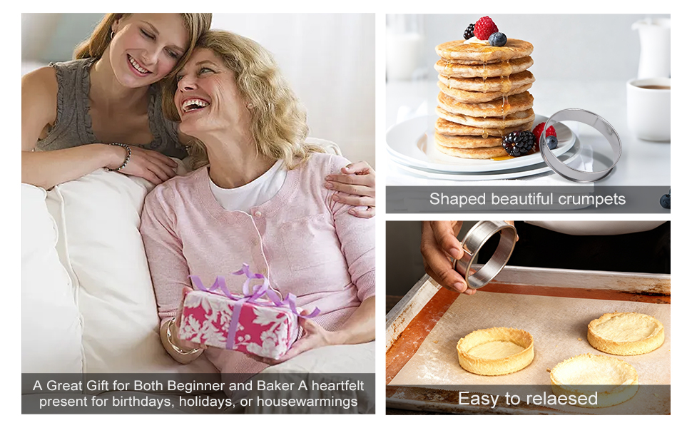 8Pcs Crumpet Rings, 4 & 3.15 Inches Nonstick English Muffin Rings, Stainless Steel Double Rolled Tart Ring, Round Metal Pastry Ring Molds for Baking Cake Dessert Food Making Tool