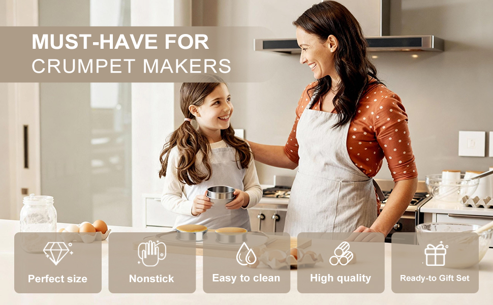 8Pcs Crumpet Rings, 4 & 3.15 Inches Nonstick English Muffin Rings, Stainless Steel Double Rolled Tart Ring, Round Metal Pastry Ring Molds for Baking Cake Dessert Food Making Tool