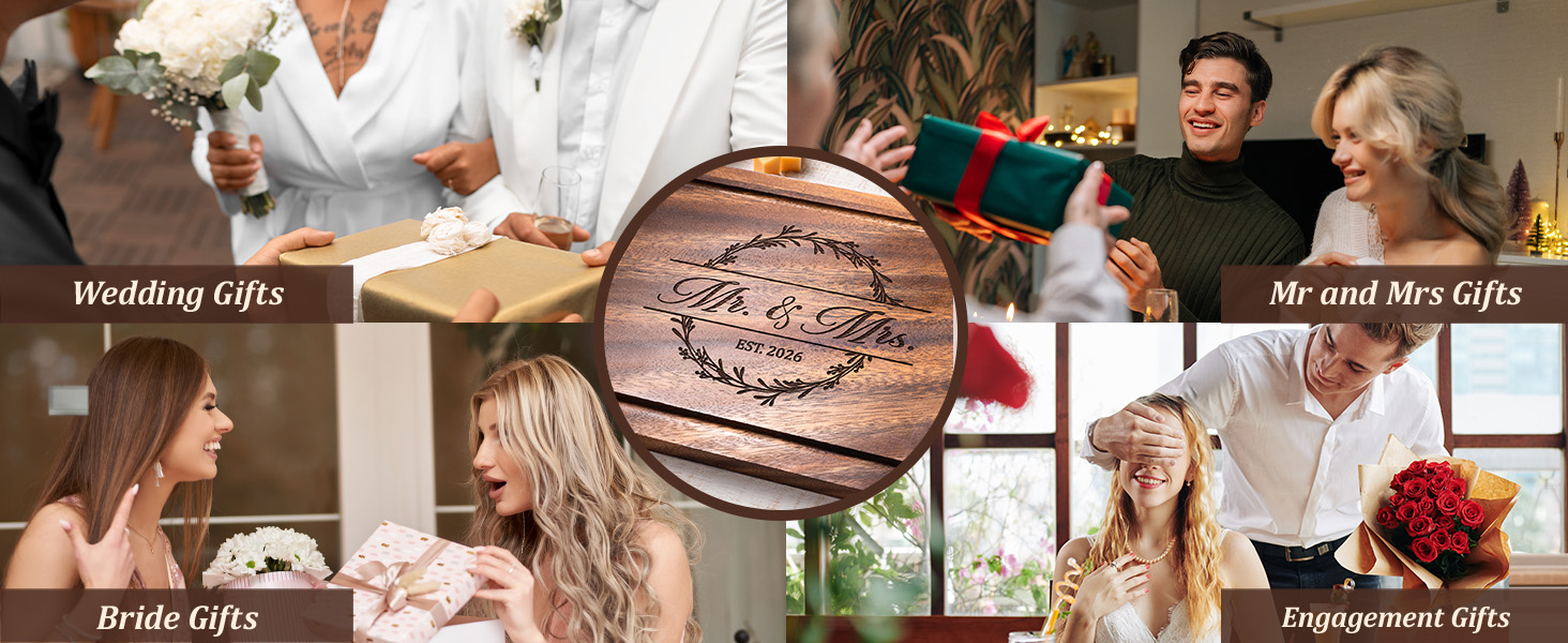 Craftique Wedding Gifts for Couples 2026, Bridal Shower Gifts- Walnut Wood Cutting Board Engraved with Mr. and Mrs. EST. 2026- Mr and Mrs/Wedding/Engagement Gift for Newlyweds Bride and Groom
