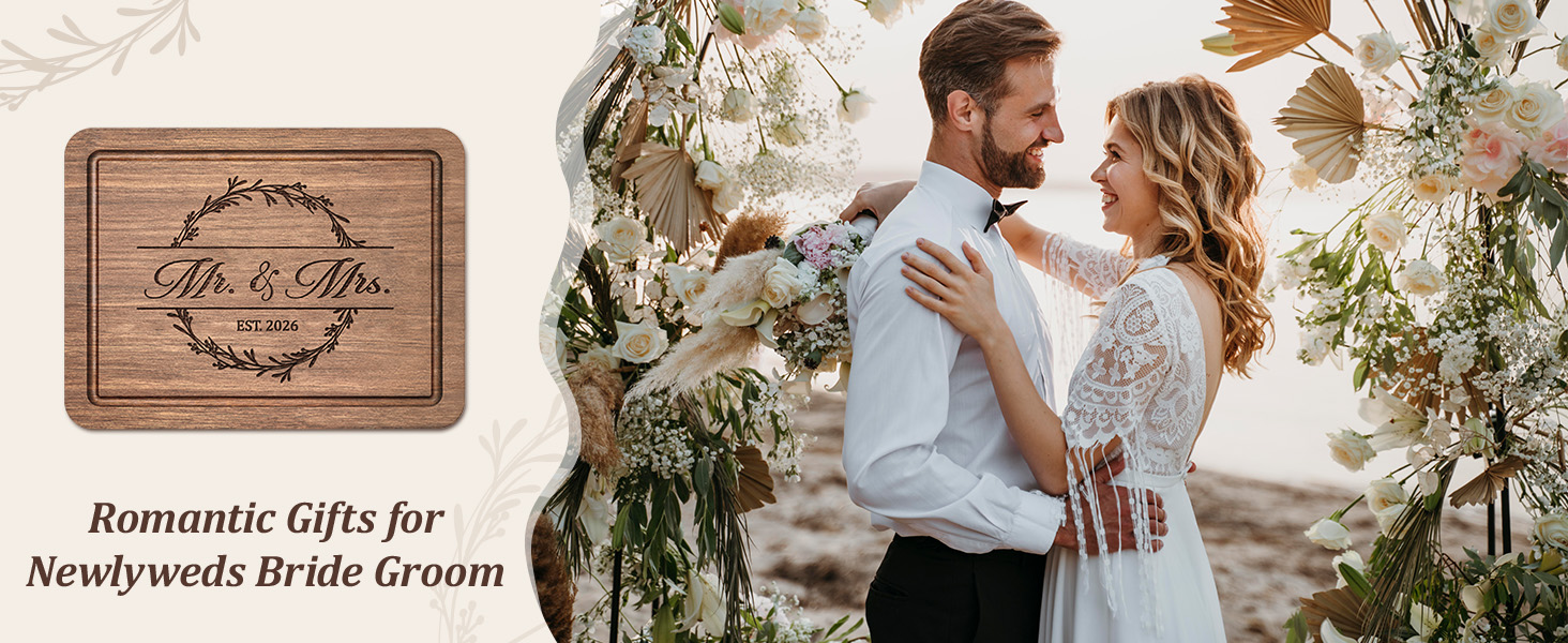 Craftique Wedding Gifts for Couples 2026, Bridal Shower Gifts- Walnut Wood Cutting Board Engraved with Mr. and Mrs. EST. 2026- Mr and Mrs/Wedding/Engagement Gift for Newlyweds Bride and Groom