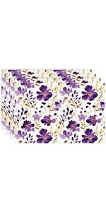 Spring Purple and Gold Floral Oven Mitts and Pot Holders Sets of 3, Non-Slip Heat Resistant Watercolor Flower Design Kitchen Gloves, Gifts for Women Cooking, Elegant Kitchen Decor for Baking Cooking