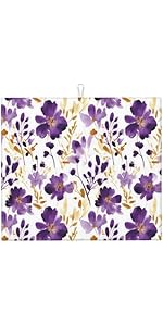 Spring Purple and Gold Floral Oven Mitts and Pot Holders Sets of 3, Non-Slip Heat Resistant Watercolor Flower Design Kitchen Gloves, Gifts for Women Cooking, Elegant Kitchen Decor for Baking Cooking