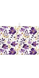 Spring Purple and Gold Floral Oven Mitts and Pot Holders Sets of 3, Non-Slip Heat Resistant Watercolor Flower Design Kitchen Gloves, Gifts for Women Cooking, Elegant Kitchen Decor for Baking Cooking