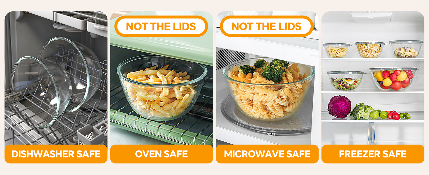 Glass Mixing Bowls with Lids Set of 5(4.78QT,2.2QT,1.7QT,1.1QT,0.85QT),Thick Glass Nesting Bowls for Kitchen Baking,Cooking Prep,Storage,Serving,Large Salad Bowls,Dishwasher Microwave Freezer Safe