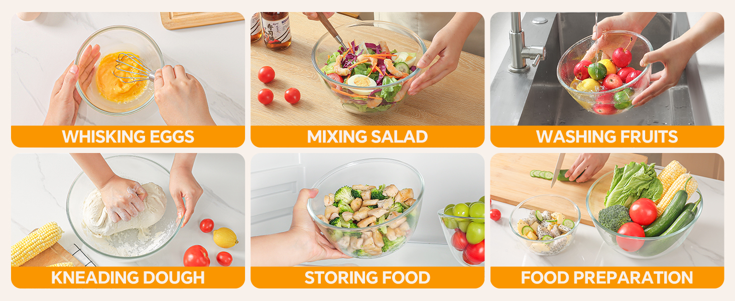 Glass Mixing Bowls with Lids Set of 5(4.78QT,2.2QT,1.7QT,1.1QT,0.85QT),Thick Glass Nesting Bowls for Kitchen Baking,Cooking Prep,Storage,Serving,Large Salad Bowls,Dishwasher Microwave Freezer Safe