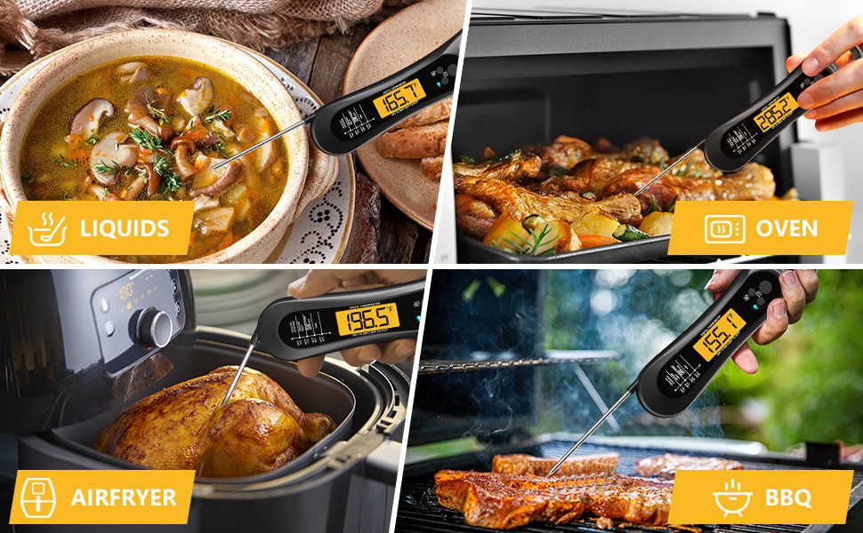 Meat Thermometer Digital, Instant Read Meat Thermometer for Grill and Cooking, with Bottle Opener, Backlight & Calibration Food Thermometer, Kitchen Gadgets for BBQ, Turkey, Candy, Liquids