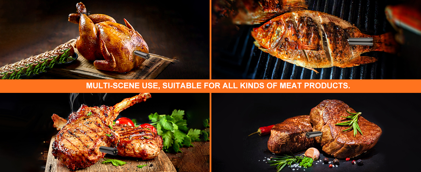 Wireless Meat Thermometer Bluetooth with Ceramic Probe: Waterproof Digital Oven Food Thermometer for Grill Fryer BBQ, 600Ft Range & Smart App for iOS/Android/air, Cooking for Outdoor,Home, Apartment