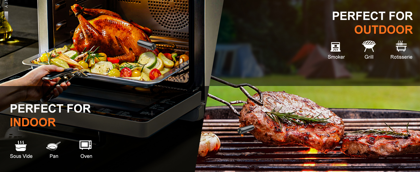 Wireless Meat Thermometer Bluetooth with Ceramic Probe: Waterproof Digital Oven Food Thermometer for Grill Fryer BBQ, 600Ft Range & Smart App for iOS/Android/air, Cooking for Outdoor,Home, Apartment