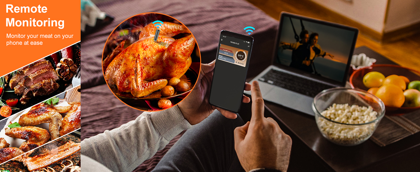 Wireless Meat Thermometer Bluetooth with Ceramic Probe: Waterproof Digital Oven Food Thermometer for Grill Fryer BBQ, 600Ft Range & Smart App for iOS/Android/air, Cooking for Outdoor,Home, Apartment