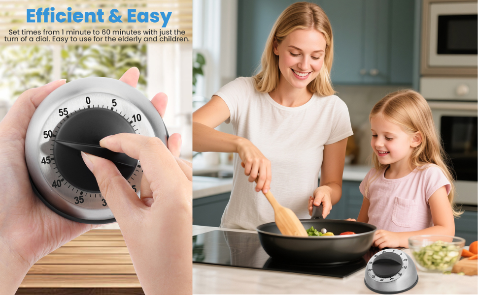Kitchen Timer for Cooking, Chef Cooking Magnetic Timer - No Batteries Required - Loud Alarm, Mechanical Desk Manual Timers - Magnetic Clock Backing, Countdown Reminder - Stainless Steel Body