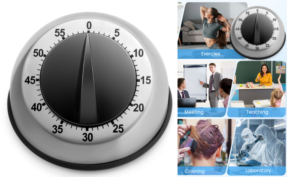 Kitchen Timer for Cooking, Chef Cooking Magnetic Timer - No Batteries Required - Loud Alarm, Mechanical Desk Manual Timers - Magnetic Clock Backing, Countdown Reminder - Stainless Steel Body