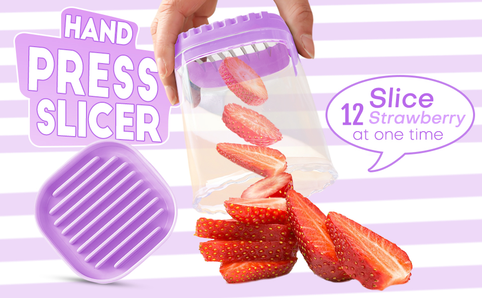 Creative Strawberry & Fruit Slicer - Detachable Cutter with Push Plate (Purple)