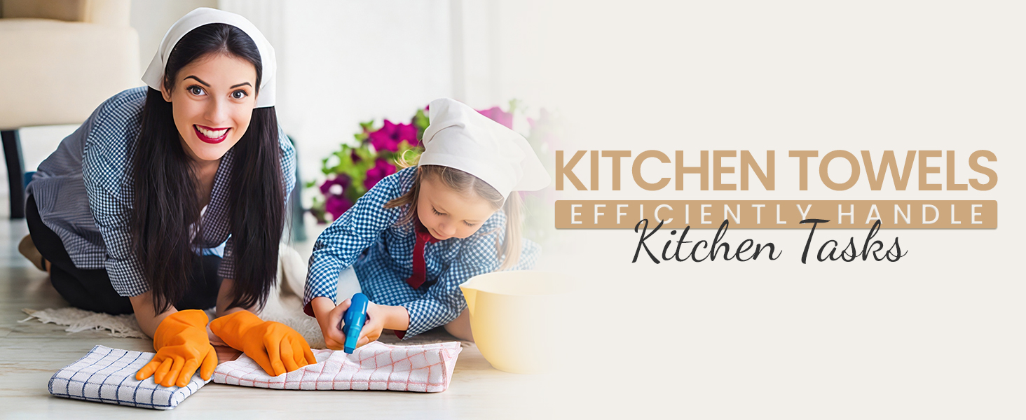 Homaxy Premium Kitchen Towels(16”x 28”, 6 Pack), Large Ring Spun Cotton Dish Towels, Super Absorbent Soft Terry Kitchen Hand Towels, Check Design Tea Towel Set with Hanging Loop, Grey