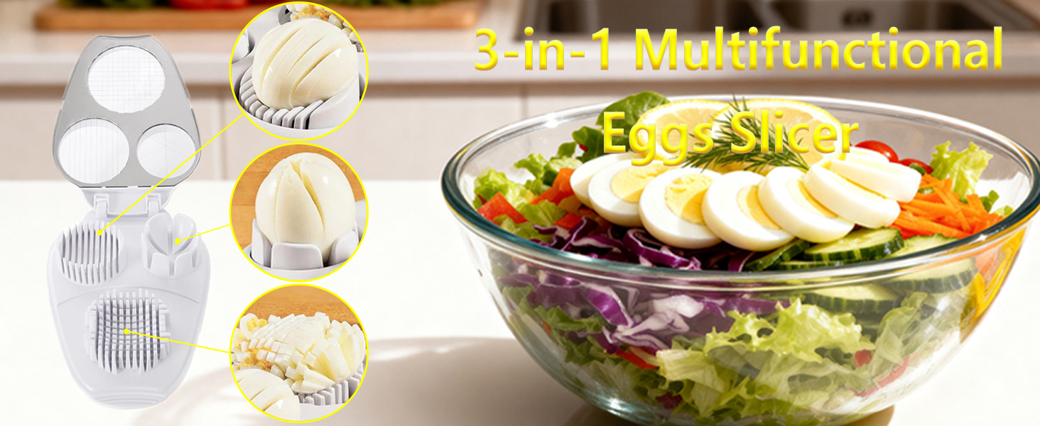 3 In 1 Egg Slicer for Hard Boiled Eggs,3 Slice Modes Egg Cutter,Stainless Steel Dicer for Strawberry Mushroom Grape Cherry, Multifunctional Food Cutter Slicer for Home Kitchen Chopper Gadgets (White)