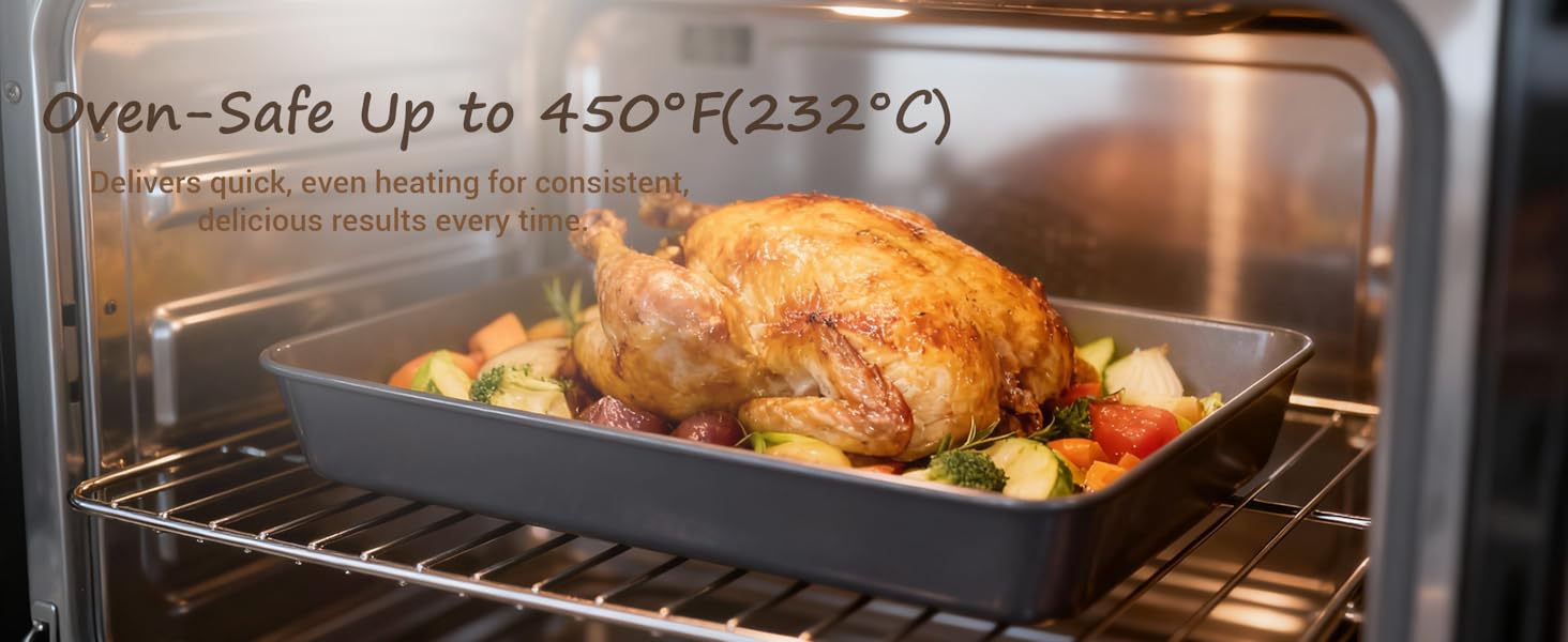 Ammeloo 22-Piece Baking Pans Set Stackable Bakeware Non Stick Baking Set Non Toxic Oven Pans, Including Roasting Pan, Cookie Sheets, Muffin Pans, Cake Pans, Oven Mitts and Utensils(Gray & Stone Black)