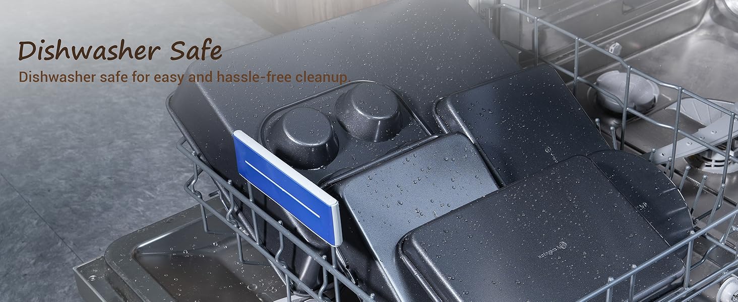 Ammeloo 22-Piece Baking Pans Set Stackable Bakeware Non Stick Baking Set Non Toxic Oven Pans, Including Roasting Pan, Cookie Sheets, Muffin Pans, Cake Pans, Oven Mitts and Utensils(Gray & Stone Black)