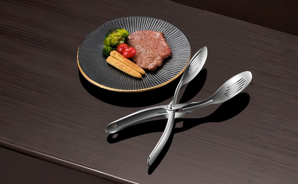 Kitchen Metal Tongs, Heat-Resistant 600°C Stainless Steel Cooking Tongs, Perfect for Food, Steak,Bread,Pizza,Salads and BBQ,Stable Clamping and Flipping Performance.