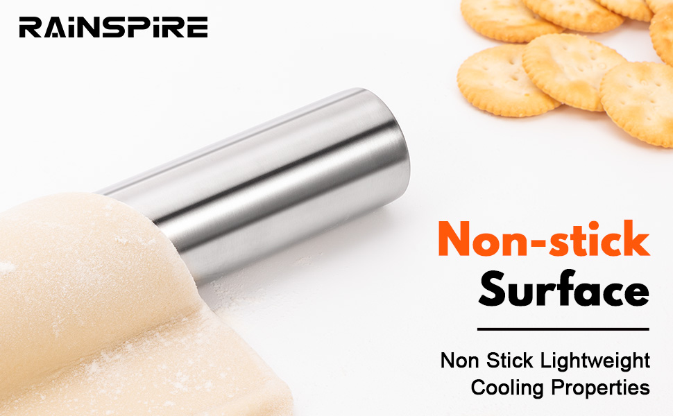 Rainspire Rolling Pins for Baking 304 Stainless Steel Dough Roller Perfect Baking Supplies Kitchen Essentials for Baking, Fondant, Pizza Dough Roller, Dumpling