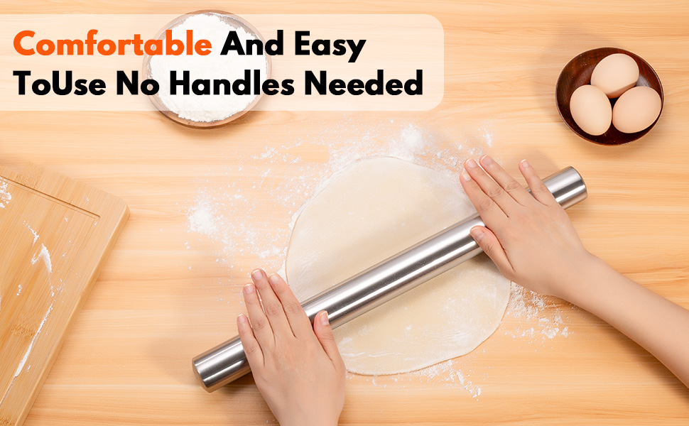 Rainspire Rolling Pins for Baking 304 Stainless Steel Dough Roller Perfect Baking Supplies Kitchen Essentials for Baking, Fondant, Pizza Dough Roller, Dumpling