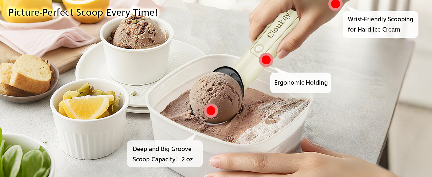 Heated Ice Cream Scoop with ON/OFF Switch(Latest Gen 3.0): Rechargeable Electric Icecream Scooper with Holder,2025 Kitchen Gadgets for Hard Ice Cream, Waterproof IP67,Max to 158℉