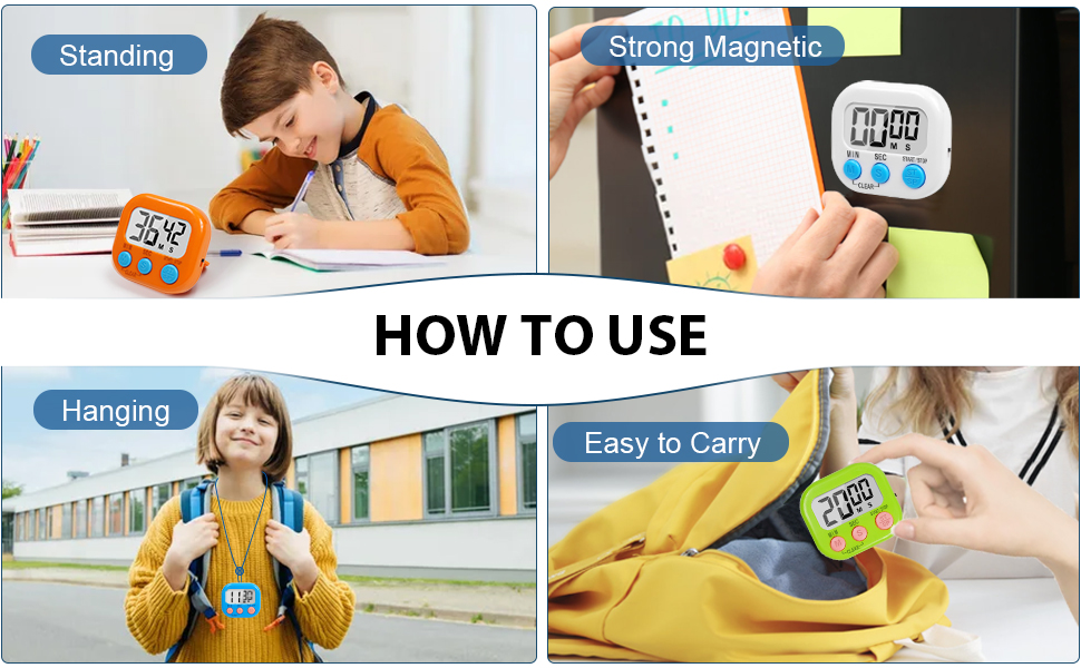 12 Pack Multi-Function Digital Timers, Magnetic Large LCD Display Loud Alarm Countdown Timers, Extensively Use in Classroom, Break Time, Gym, Meeting, Cooking