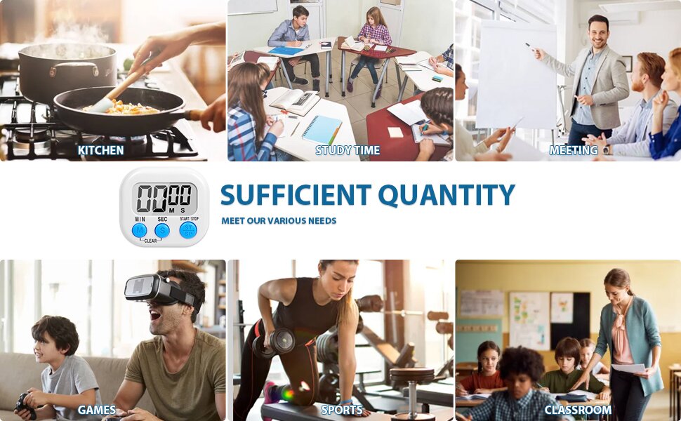 12 Pack Multi-Function Digital Timers, Magnetic Large LCD Display Loud Alarm Countdown Timers, Extensively Use in Classroom, Break Time, Gym, Meeting, Cooking