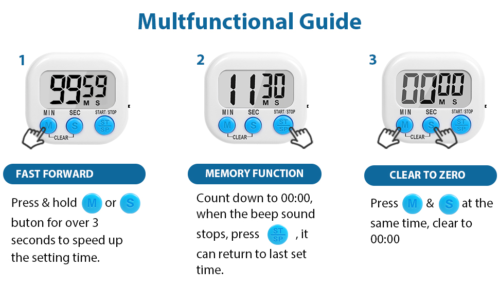 12 Pack Multi-Function Digital Timers, Magnetic Large LCD Display Loud Alarm Countdown Timers, Extensively Use in Classroom, Break Time, Gym, Meeting, Cooking