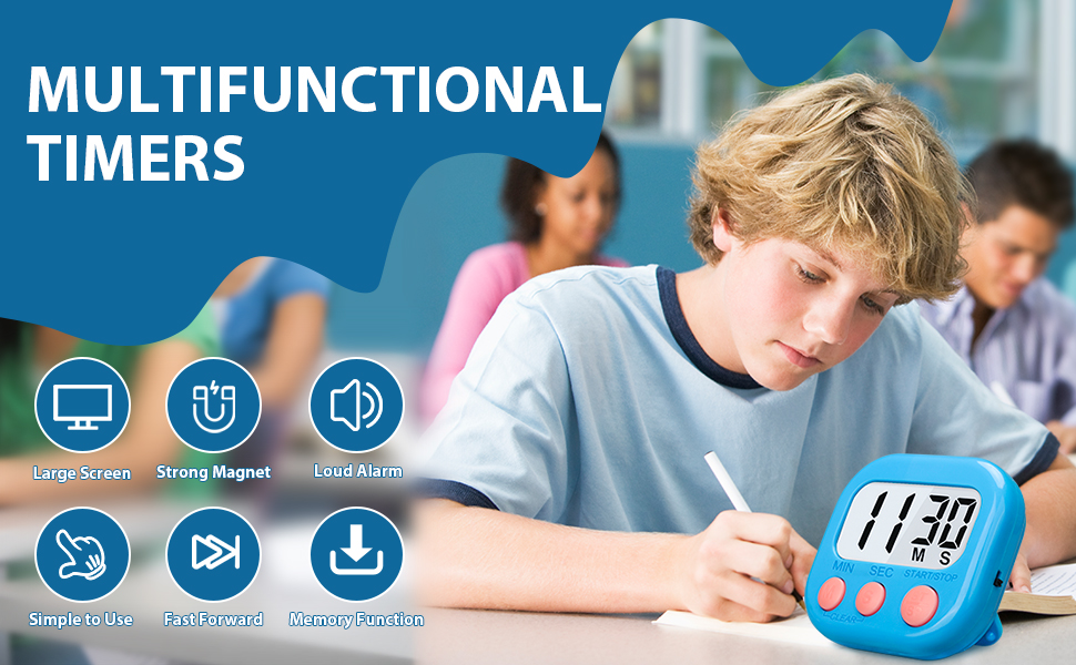 12 Pack Multi-Function Digital Timers, Magnetic Large LCD Display Loud Alarm Countdown Timers, Extensively Use in Classroom, Break Time, Gym, Meeting, Cooking