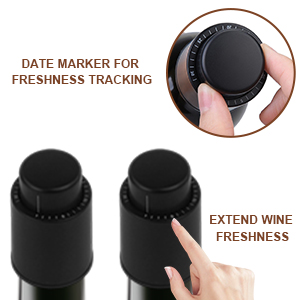 [2 PACK] Premium Vacuum Wine Preserver Stopper, Wine Preserver with Time Scale Record.Airtight Wine Bottle Preserver For Wine Enthusiasts & Gift Buyers.Set Of Wine Corks For Fresh Wine Bottles（Black）