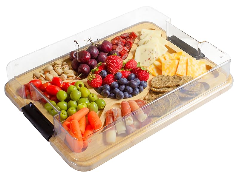 Totally Bamboo Flip, Serve & Store Charcuterie Board with Lid – Reversible Cutting Board & Serving Tray with Compartments, Juice Groove Side, Locking Travel Cover, 15.5 x 11.5 Inches
