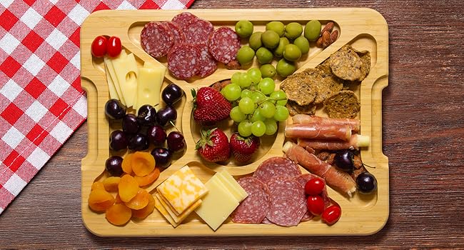 Totally Bamboo Flip, Serve & Store Charcuterie Board with Lid – Reversible Cutting Board & Serving Tray with Compartments, Juice Groove Side, Locking Travel Cover, 15.5 x 11.5 Inches