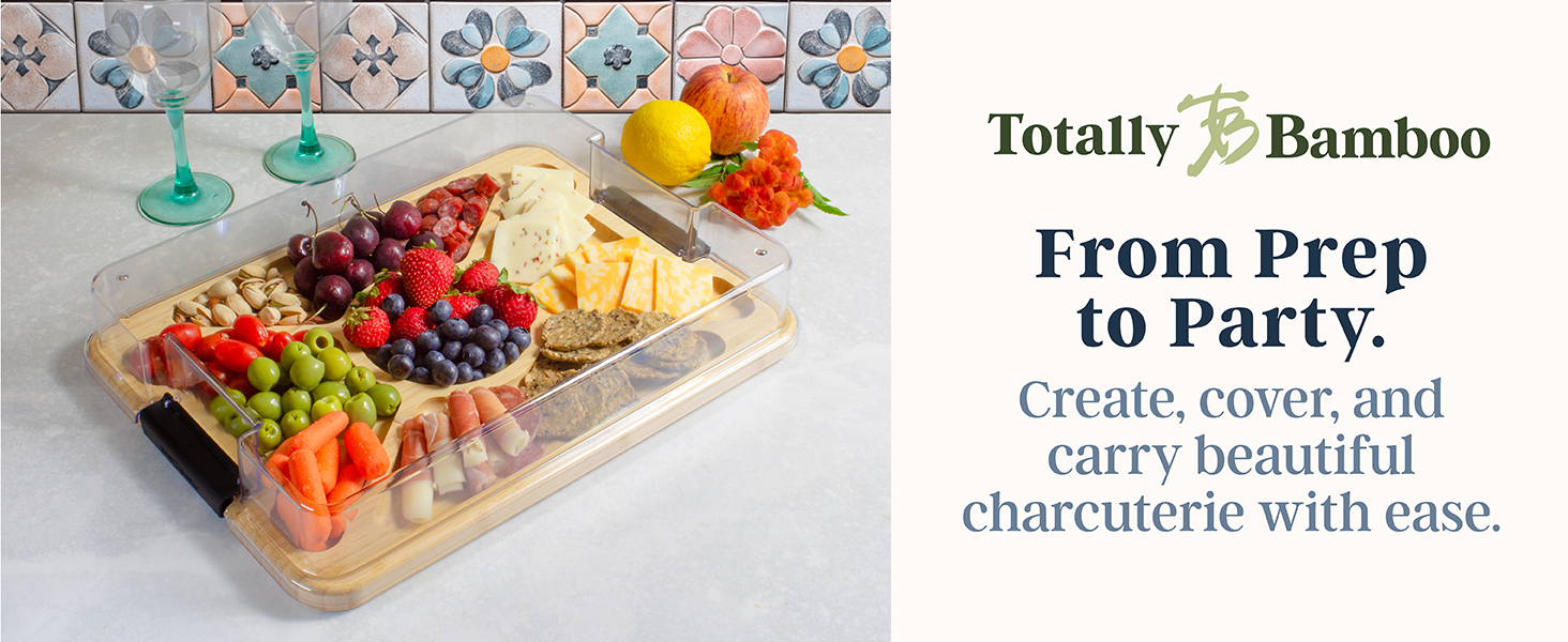 Totally Bamboo Flip, Serve & Store Charcuterie Board with Lid – Reversible Cutting Board & Serving Tray with Compartments, Juice Groove Side, Locking Travel Cover, 15.5 x 11.5 Inches