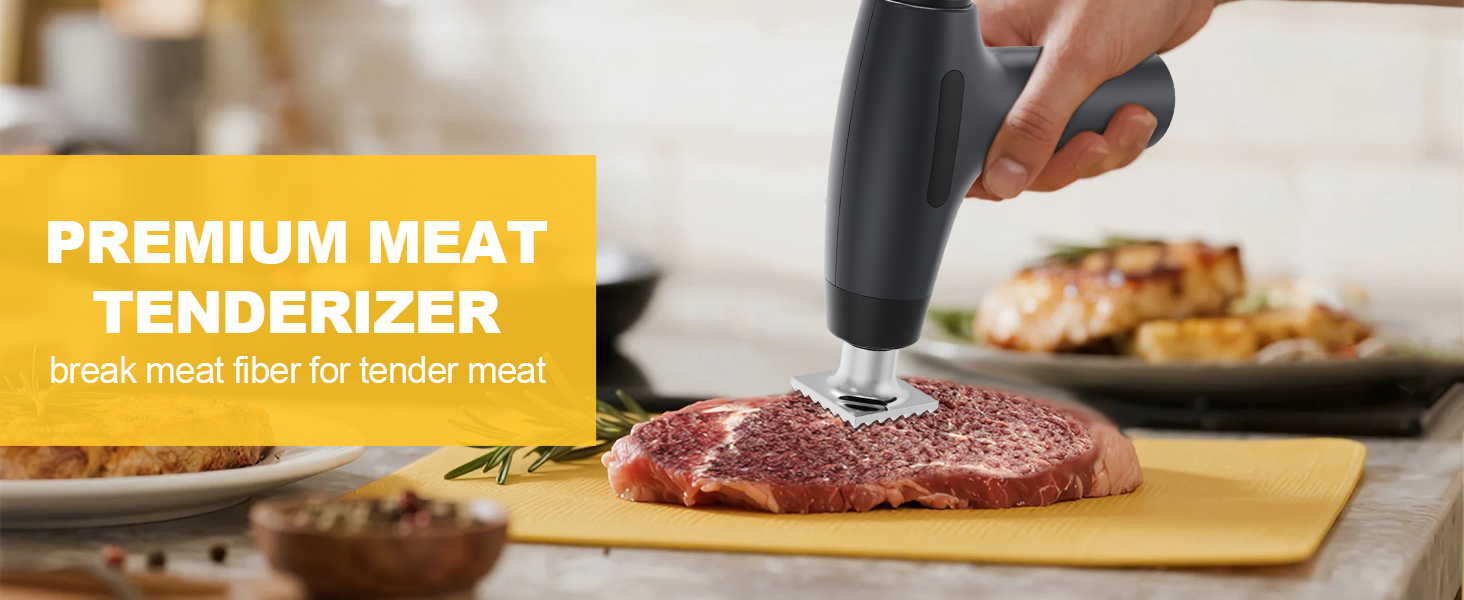 Electric Meat Tenderizer Tool - Meat Mallet 5 Adjustable Speeds, Auto Pressure Sensing, Stainless Steel Detachable Head, 1200mAh Battery for Beef Steak Chicken Pork Kitchen Use