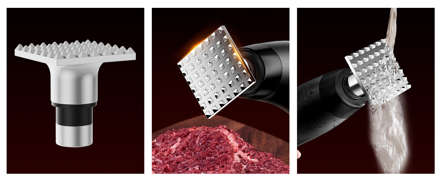 Electric Meat Tenderizer Tool - Meat Mallet 5 Adjustable Speeds, Auto Pressure Sensing, Stainless Steel Detachable Head, 1200mAh Battery for Beef Steak Chicken Pork Kitchen Use